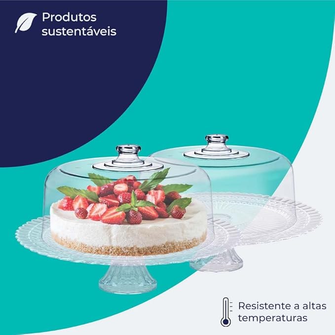 Boleira Verona Ruvolo om Tampa Acrílica e Prato de Vidro