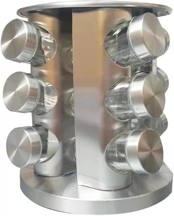 Porta Temperos Giratório Inox com 12 Potes de Vidro Organizadores de Condimentos Cozinha