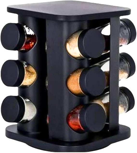 Porta Tempero Condimentos Giratório Preto Com 12 Potes 85ml Preto