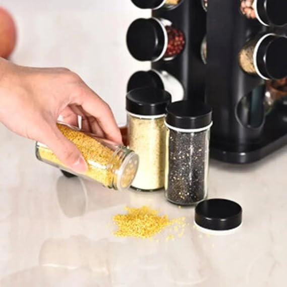 Porta Tempero Condimentos Giratório Preto Com 12 Potes 85ml Preto