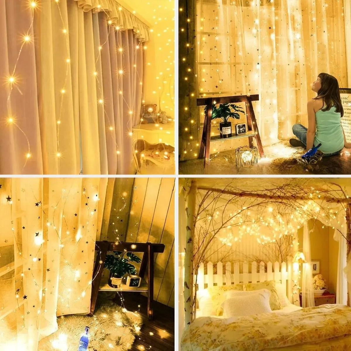 Cortina 3x3m Pisca Pisca 300 Leds Bivolt Decoração De Natal - Branco Quente