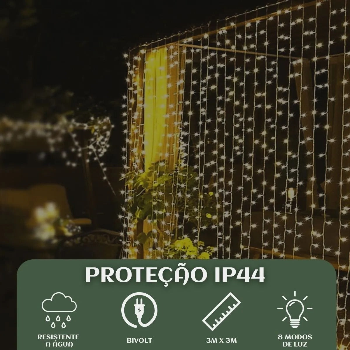Cortina 3x3m Pisca Pisca 300 Leds Bivolt Decoração De Natal - Branco Quente