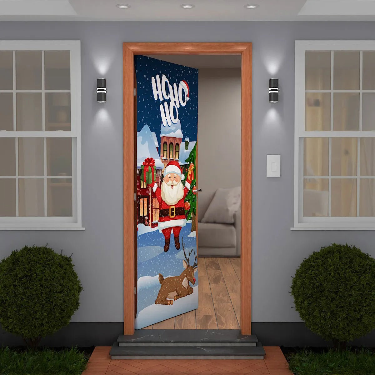 Capa De Porta Natal Papai Noel Sublimado Para Decoração 0,85x2,10m Veste Fácil