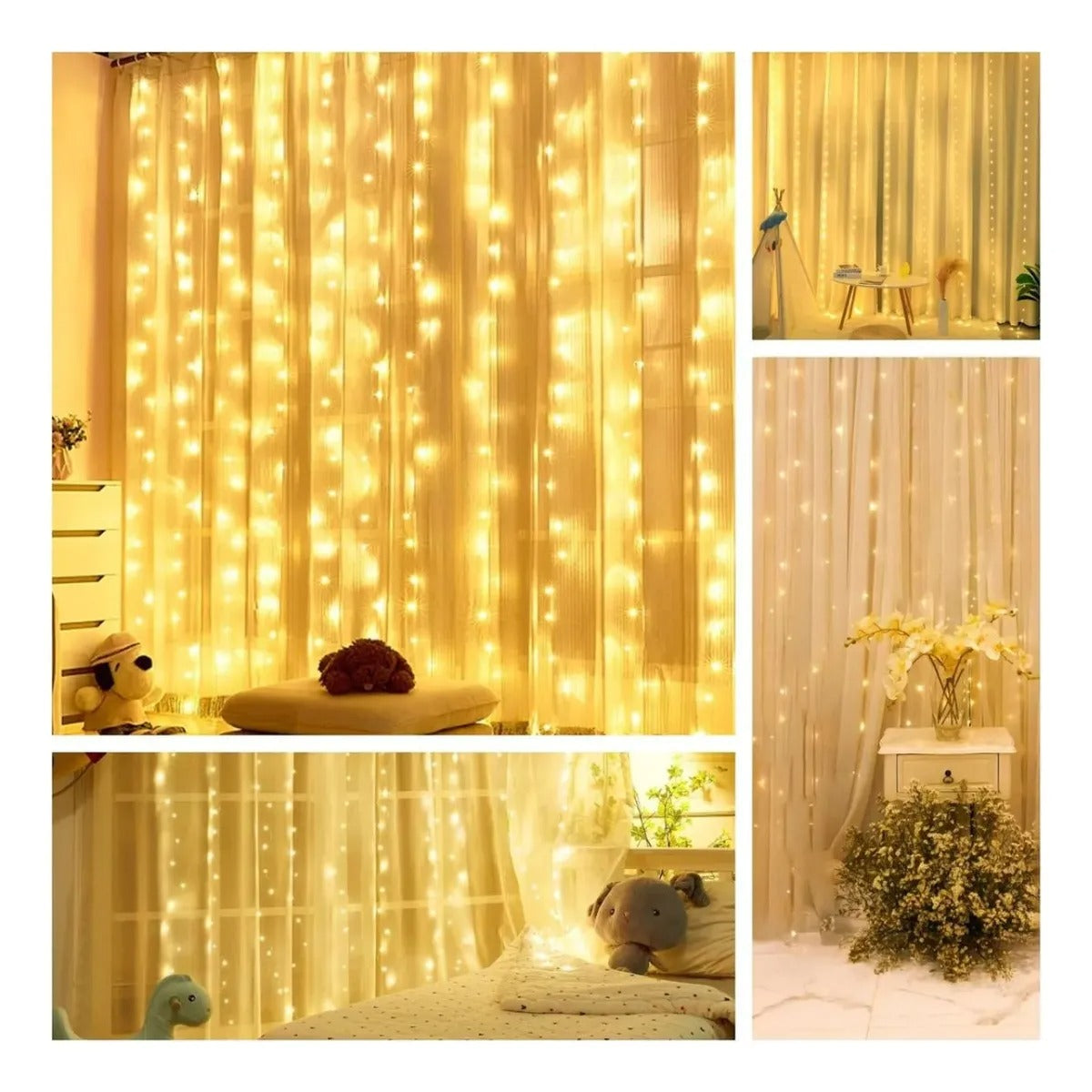 Cortina 3x3m Pisca Pisca 300 Leds Bivolt Decoração De Natal - Branco Quente