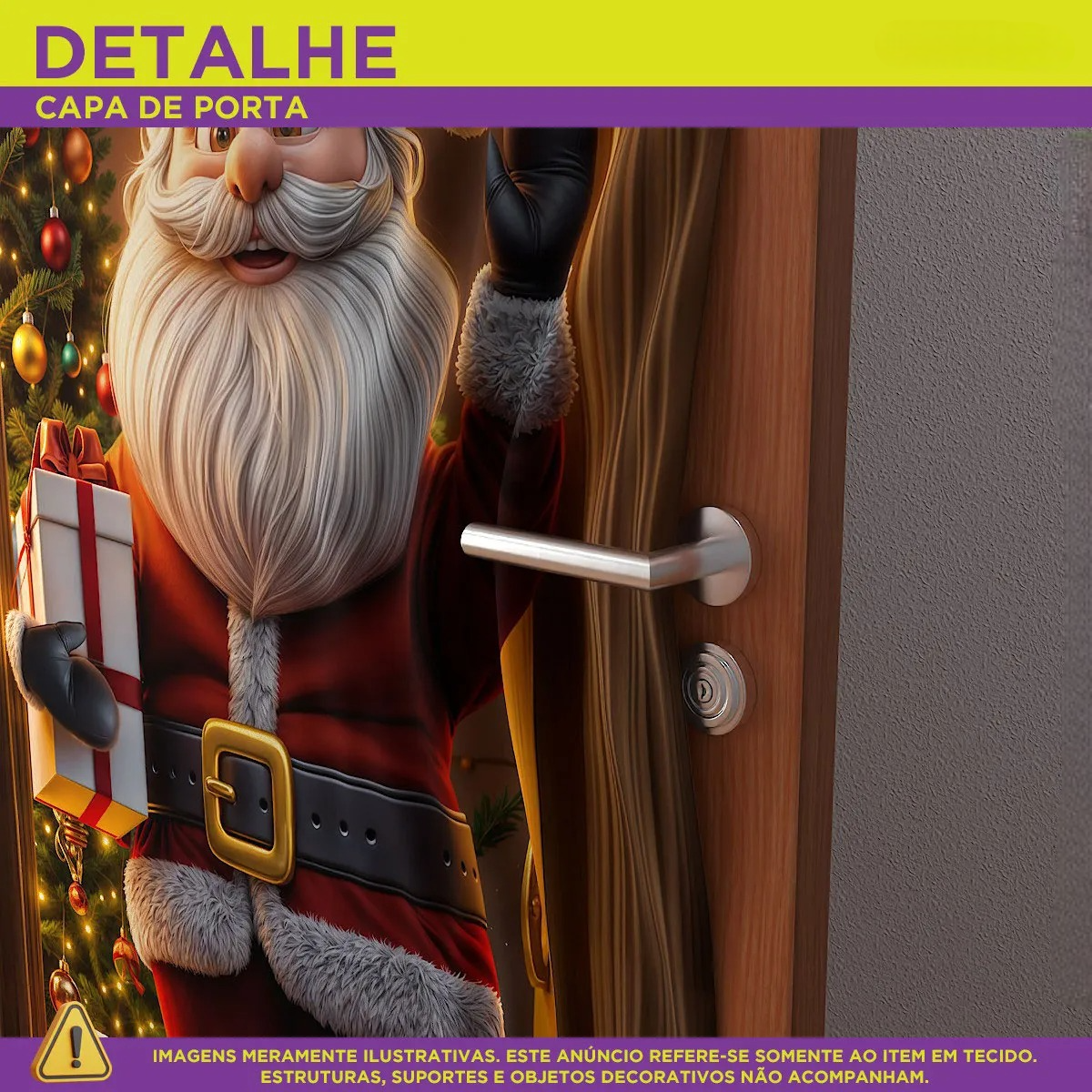 Capa De Porta Natalino Painel Papai Noel Decorativo em Tecido 0,85x2,10m Com Elástico