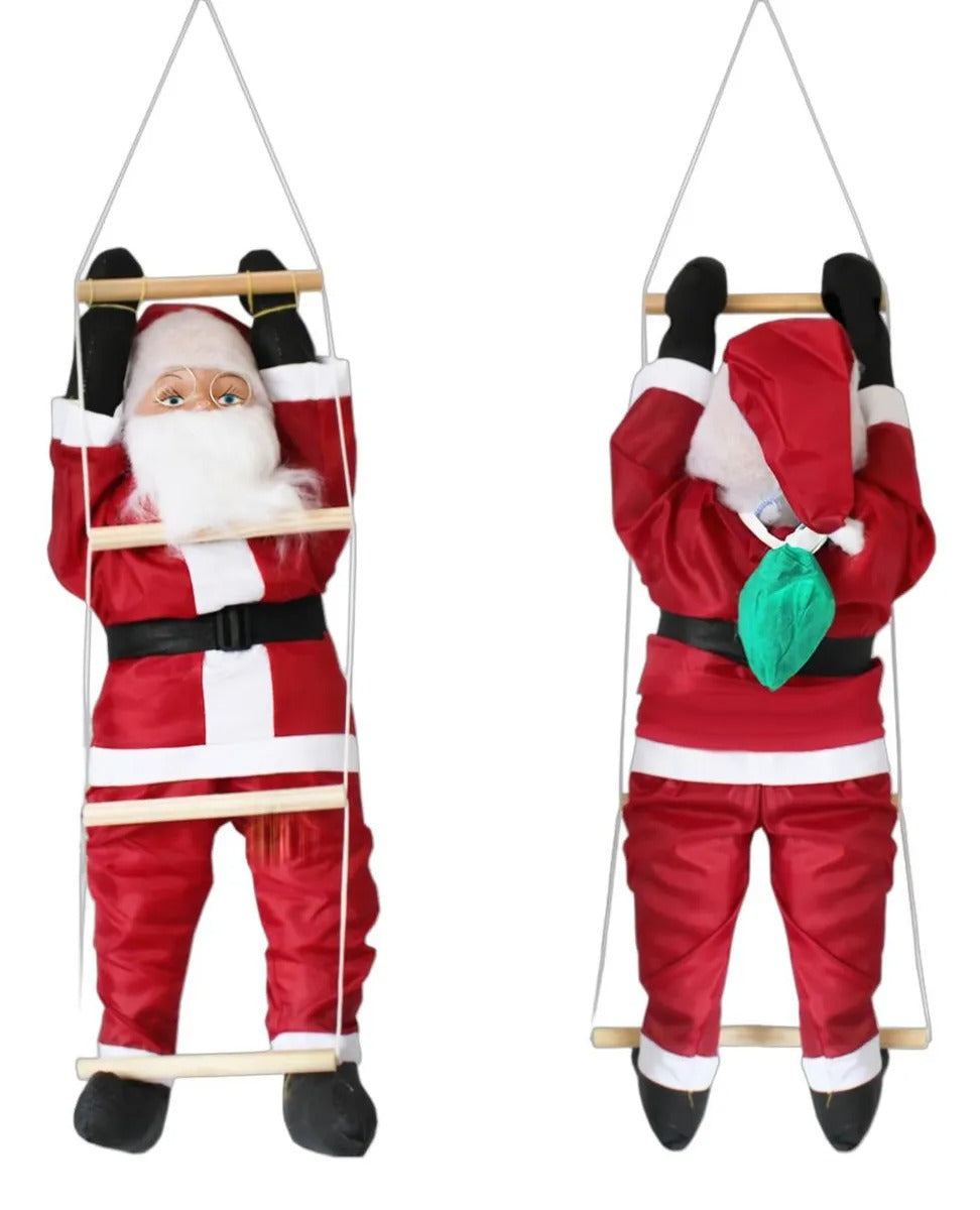 Boneco Papai Noel Na Escada Decoração De Natal Enfeite Natalino Subindo Na Escada Pendente Grande Com 60 Cm