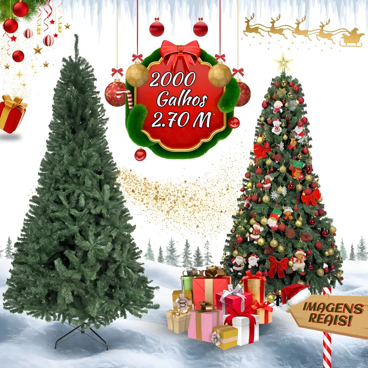 Árvore De Natal Pinheiro Canadense Luxo 2,70m 2000 Galhos Tradicional Verde Imperial Premium Grande Cheia