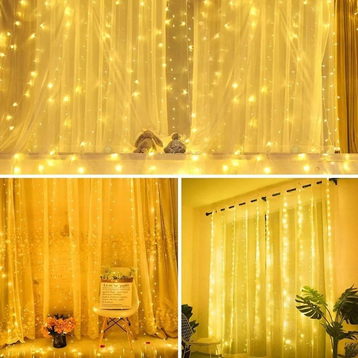 Cortina 3x3m Pisca Pisca 300 Leds Bivolt Decoração De Natal - Branco Quente