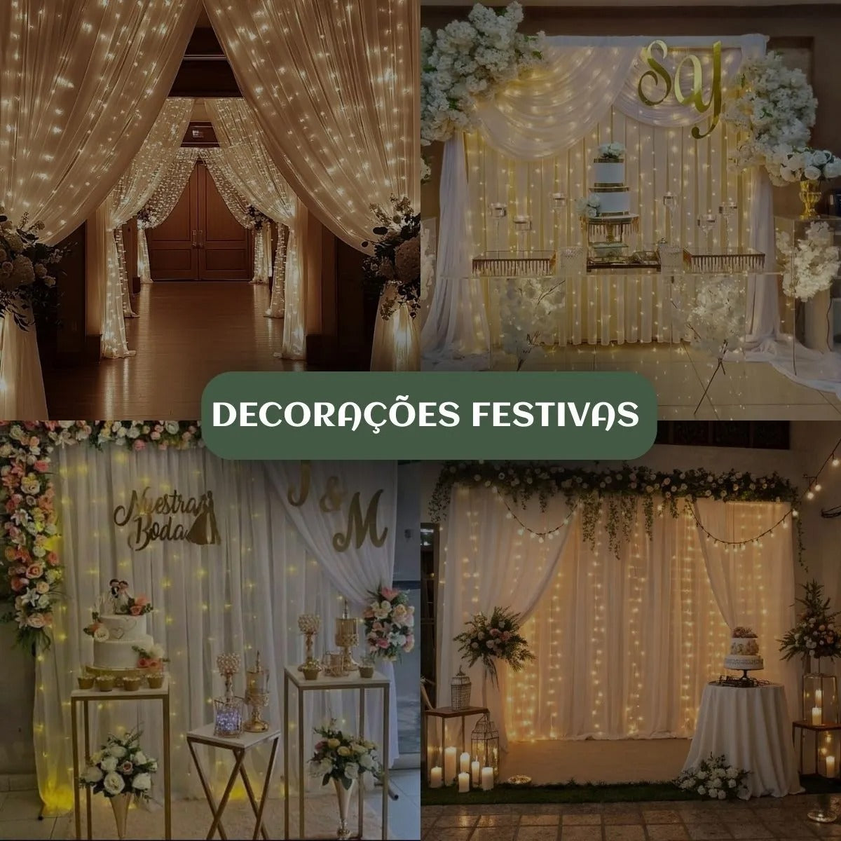 Cortina 3x3m Pisca Pisca 300 Leds Bivolt Decoração De Natal - Branco Quente