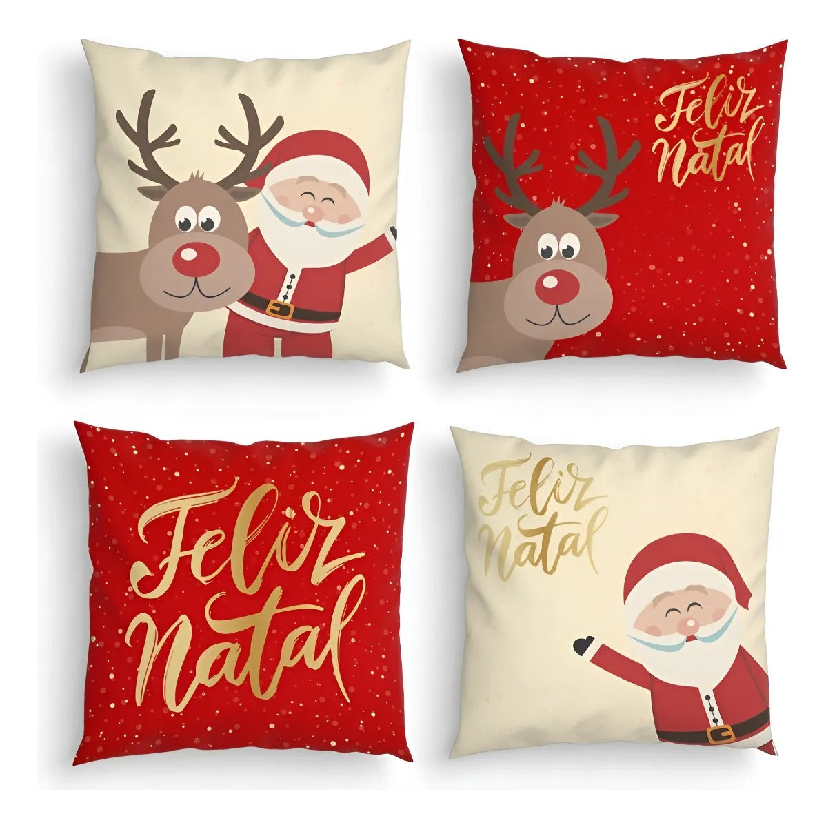Kit 4 Capas Almofadas Decorativas Natal Papai Noel Vermelho