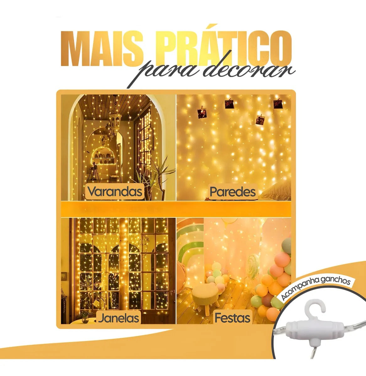 Cortina Led Amarela 3x3 Metros Festa Casamento Eventos Natal Iluminação