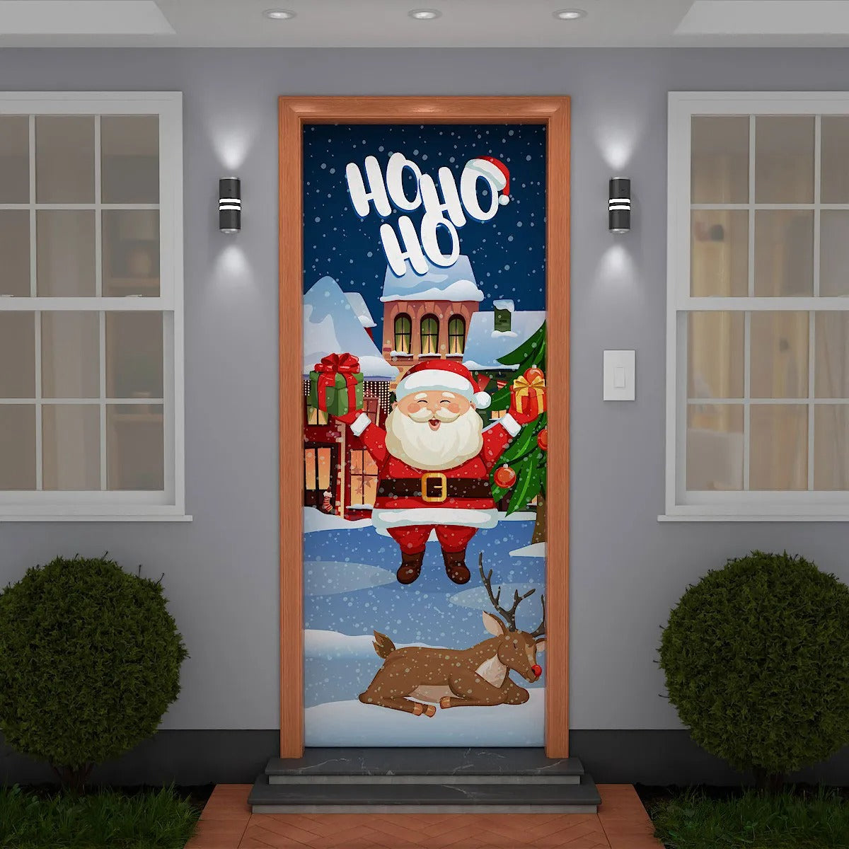 Capa De Porta Natal Papai Noel Sublimado Para Decoração 0,85x2,10m Veste Fácil