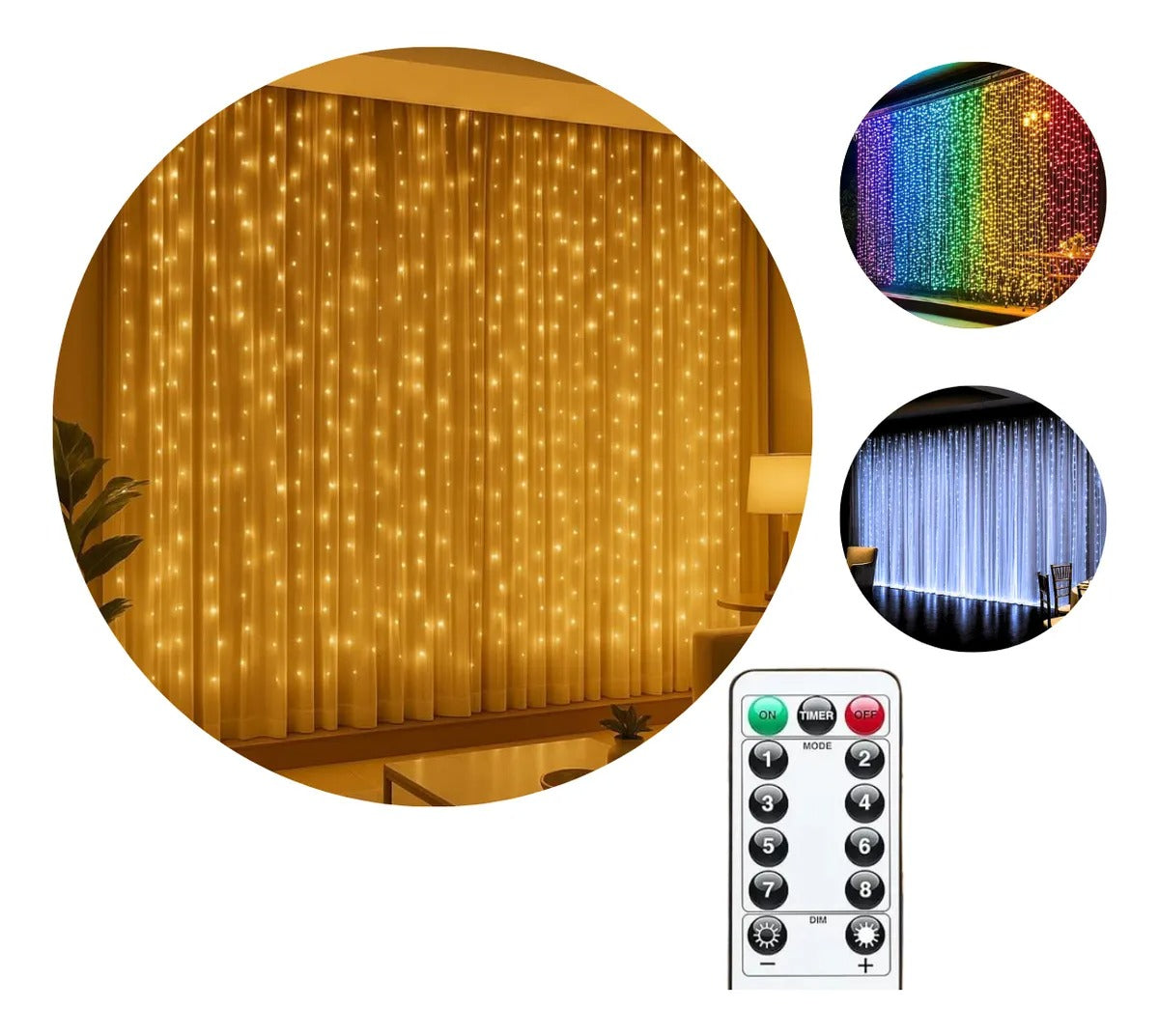 Cortina 3x3m Pisca Pisca 300 Leds Bivolt Decoração De Natal - Branco Quente