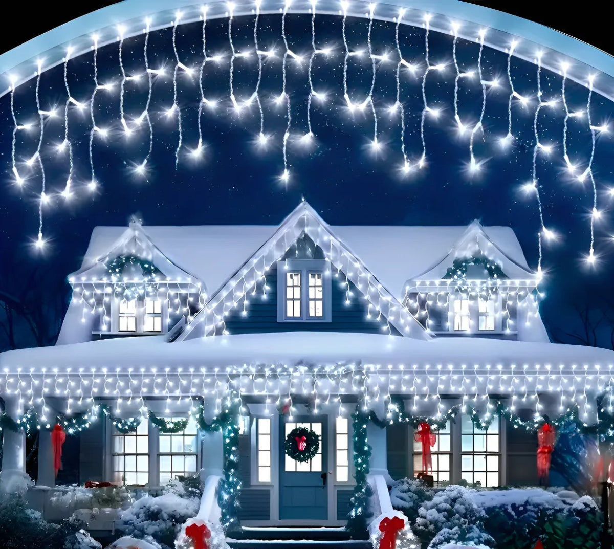 Cascata Pisca Pisca Natal 8 Funções 400 Leds 10m Branco Frio Extensível A Prova D'agua