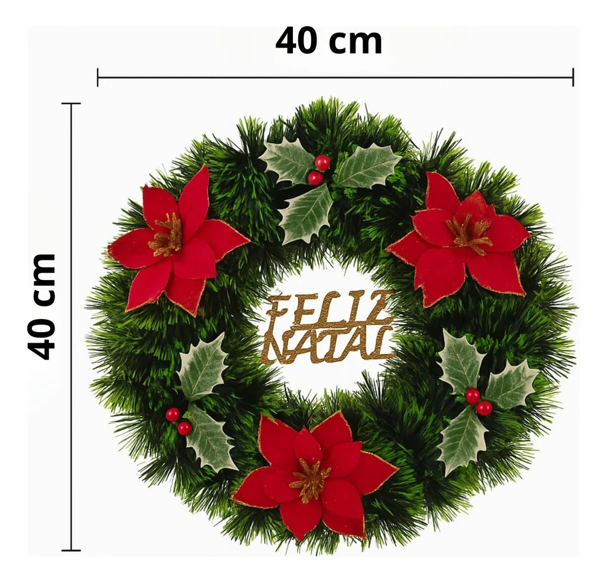 Guirlanda De Feliz Natal Especial Enfeite De Porta 40cm Verde Escuro