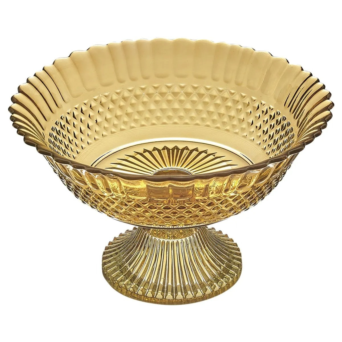 Centro de Mesa Dia Com Pé Vidro Reciclado Translúcido Âmbar 15x24cm - Vitazza