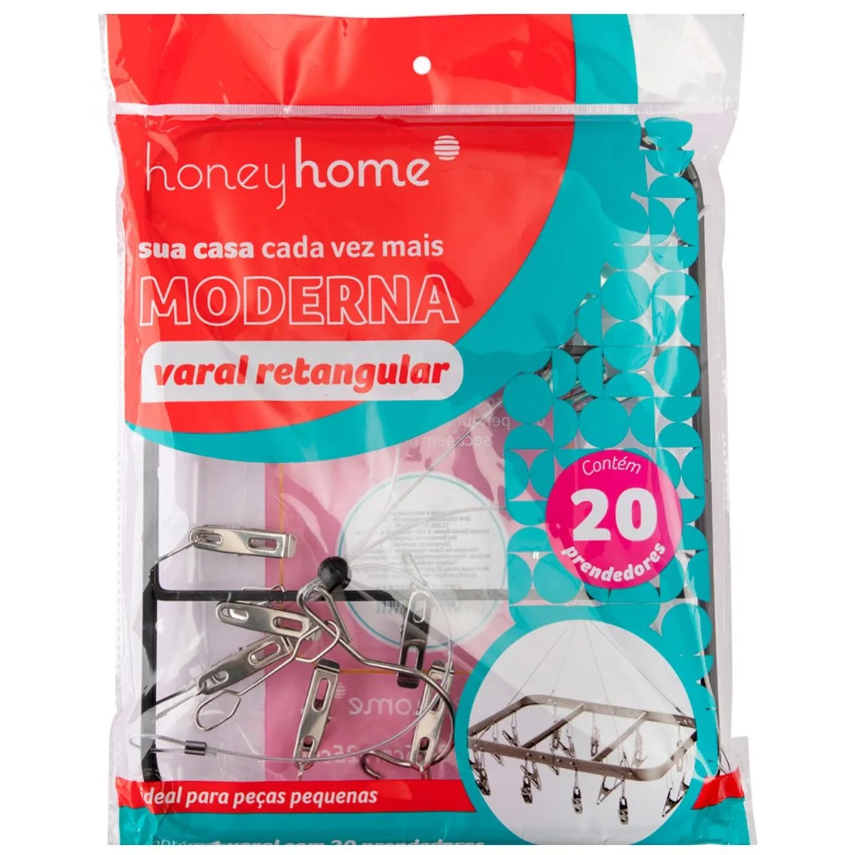 Varal Para Peças Íntimas Moderna Com 20 Prendedores Alumínio Plástico 31,531cm LM1516 - honeyhome
