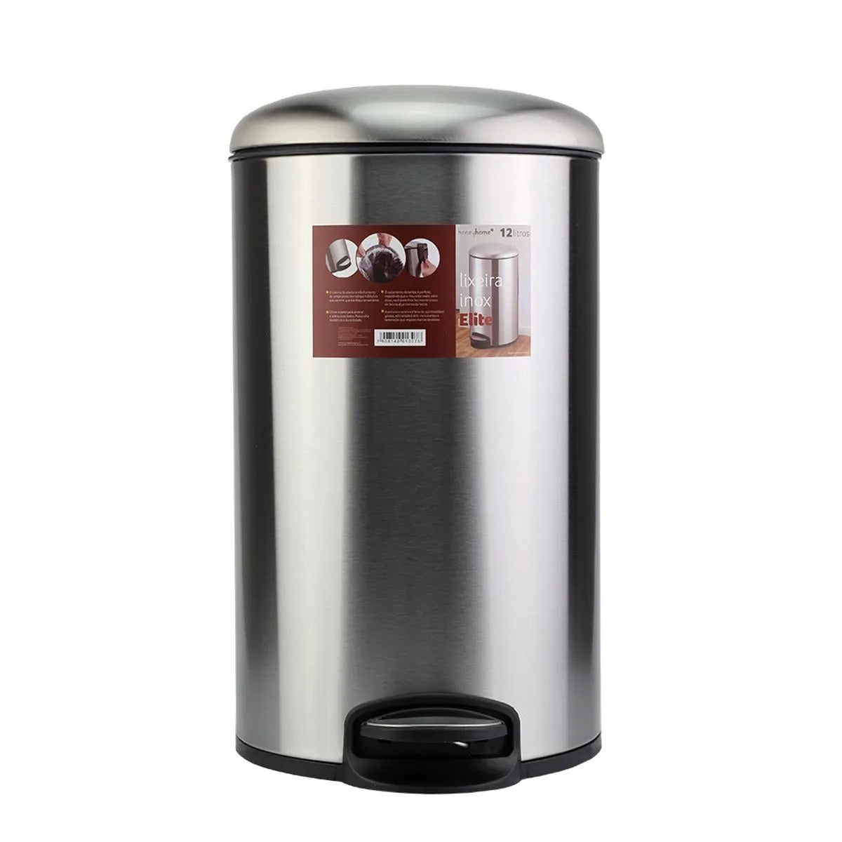 Lixeira 12 Litros Com Pedal Elite Aço Inox E Plástico Pp 40,5x26cm - honeyhome