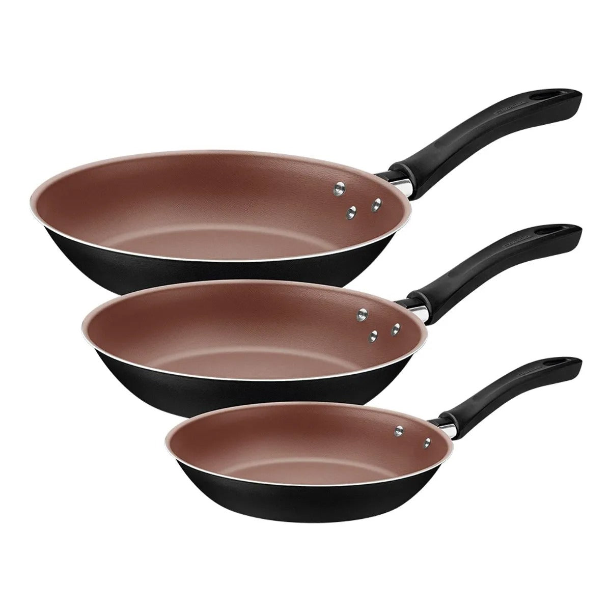 Jogo de Frigideiras Linz 3 Peças Revestimento Interno Antiaderente Starflon Max Externo Poliéster Preto Ref.20297009 Tramontina