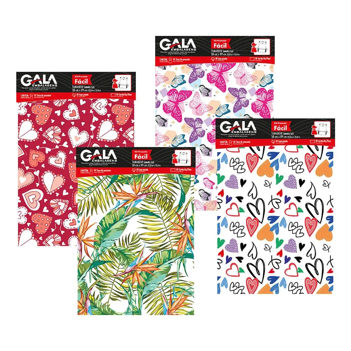 Saco de Presente Laminado Adulto Feminino Estampa Romântica Sortida 58x89cm 8255 - Gala