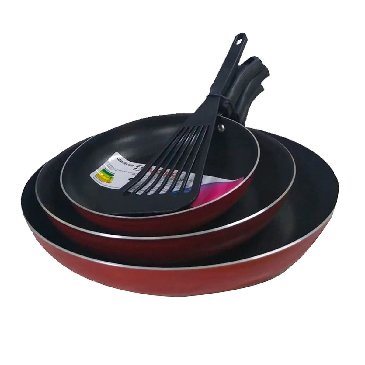 Kit Frigideira em Alumínio Antiaderente com Espatula Vermelho 17/21/25 Marpal