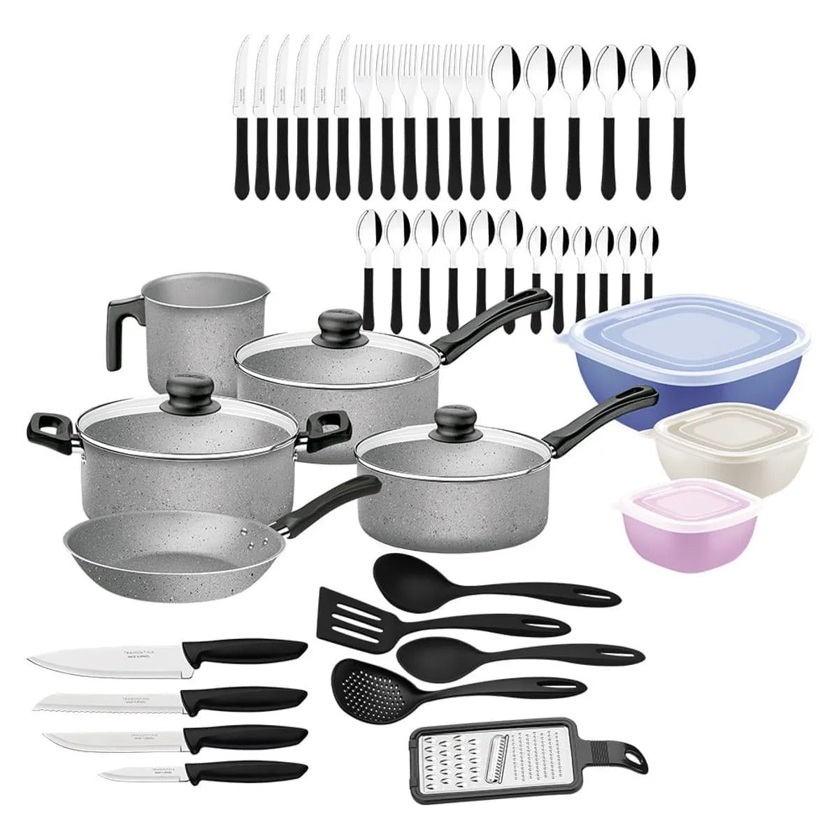 Kit 47 Peças Para Cozinha Com Panelas Antiaderentes, Talheres, Facas E Utensílios Domésticos 20297612 - Tramontina