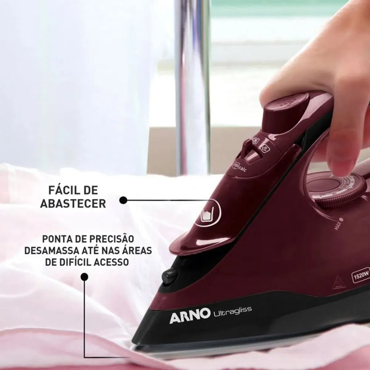 Ferro de Passar À Vapor Ultragliss Fmv Base Durilium Vinho E Preto 1520w 127v 220v 183000840 - Arno