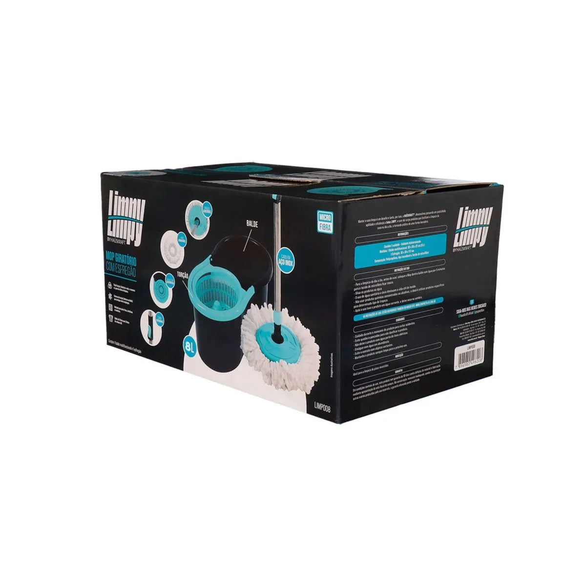 Mop Giratório 8L com Esfregão Lava e Seca LIMP008 - Limpy