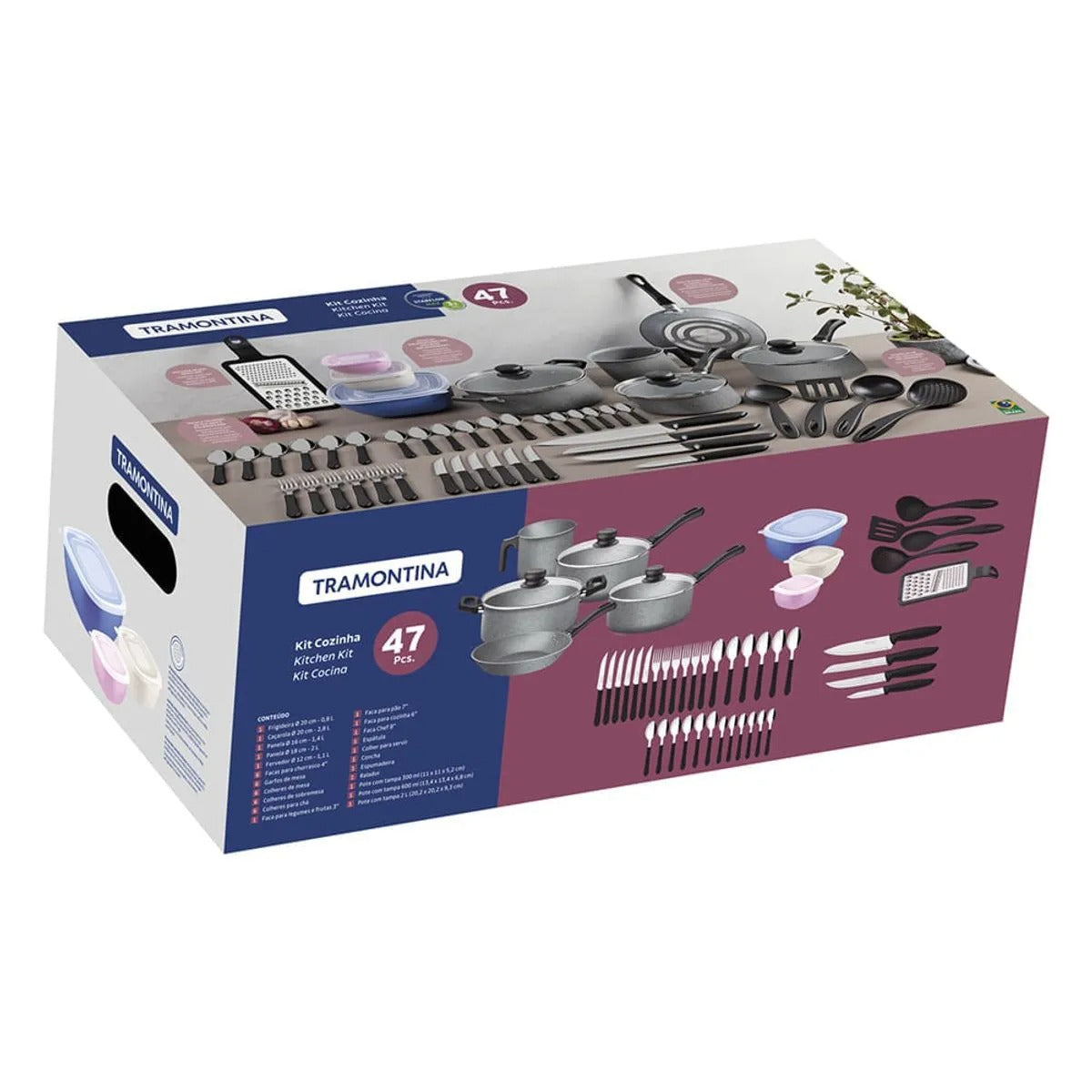Kit 47 Peças Para Cozinha Com Panelas Antiaderentes, Talheres, Facas E Utensílios Domésticos 20297612 - Tramontina