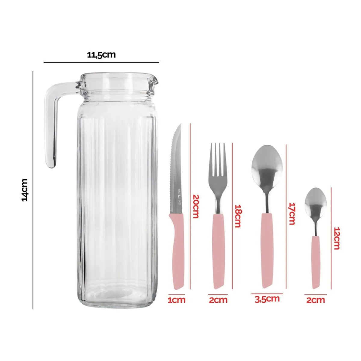 Jogo de Talheres New Caprese Inox Cabo Plástico Rosa Com Jarra de Vidro 25 Peças A66511 - Fratelli