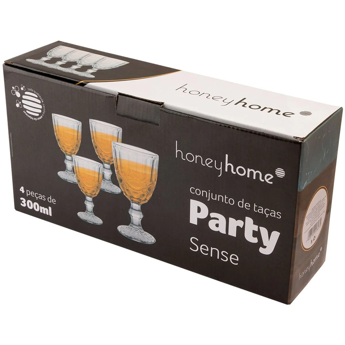 Conjunto De Taças de Vidro 300ml 4 Peças Party Sense - honeyhome