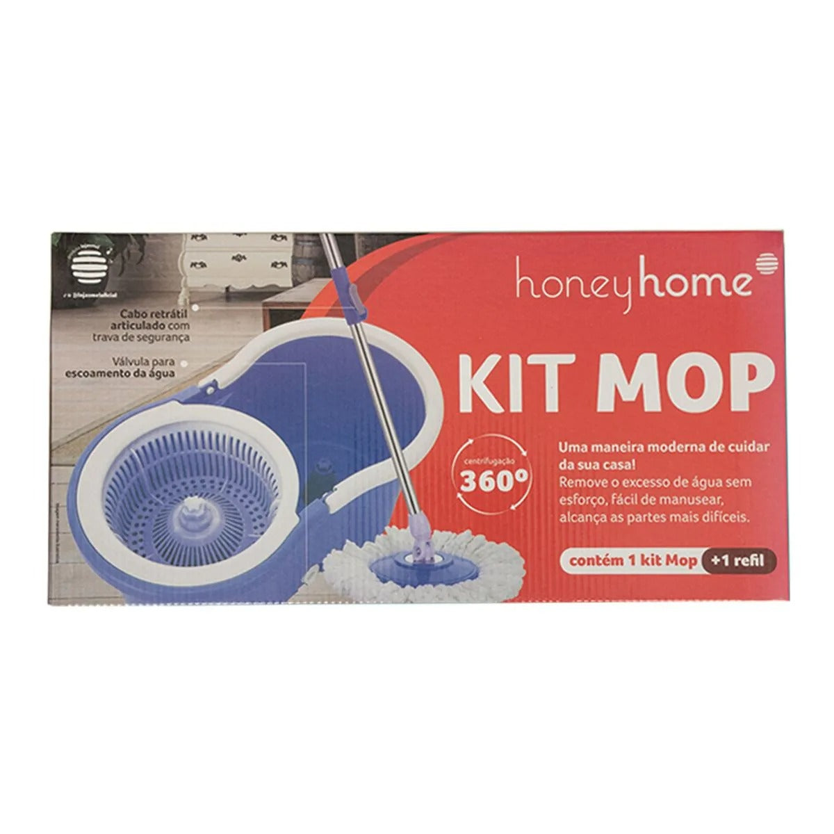 Kit Mop Giratório Moderna Balde Plástico Alça E Cabo Metálico 45x25,5x22cm LM2925MO - honeyhome
