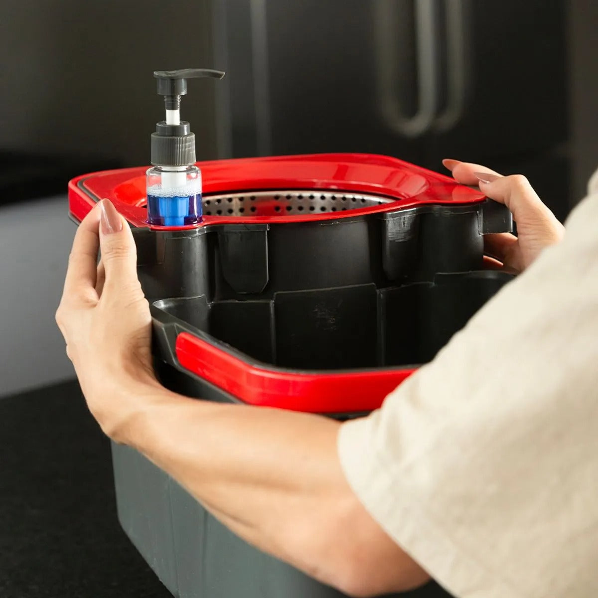 Mop Giratório Duo Aço Inox Vermelho E Cinza 126042801011 - Powermaid