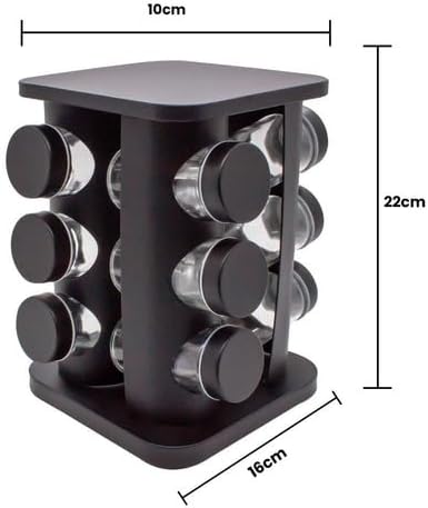Porta Tempero Condimentos Giratório Preto Com 12 Potes 85ml Preto