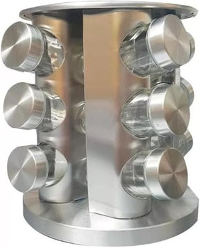 Porta Temperos Giratório Inox com 12 Potes de Vidro Organizadores de Condimentos Cozinha