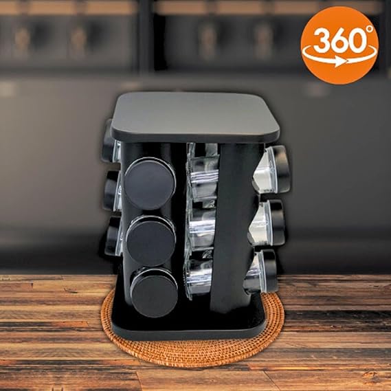 Porta Tempero Condimentos Giratório Preto Com 12 Potes 85ml Preto