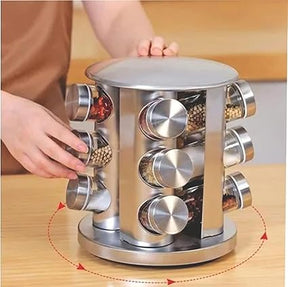 Porta Temperos Giratório Inox com 12 Potes de Vidro Organizadores de Condimentos Cozinha