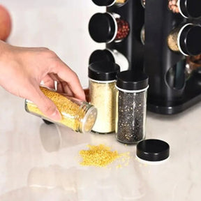 Porta Tempero Condimentos Giratório Preto Com 12 Potes 85ml Preto