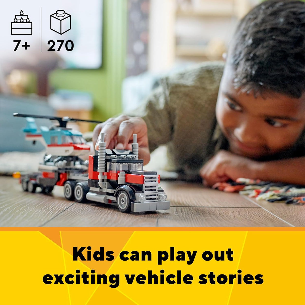 LEGO® Creator 3 em 1 – Caminhão Plataforma com Helicóptero Jogo de Carro Hot Rod 31146