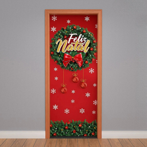 Painel Capa De Porta Natal Guirlanda em Tecido Decorativo 0,85x2,10m Com Elástico