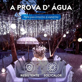 Cascata Pisca Pisca Natal 8 Funções 400 Leds 10m Branco Frio Extensível A Prova D'agua