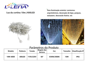 Cascata 400 Led 10m Natal Prova D'água Cor Branco Quente