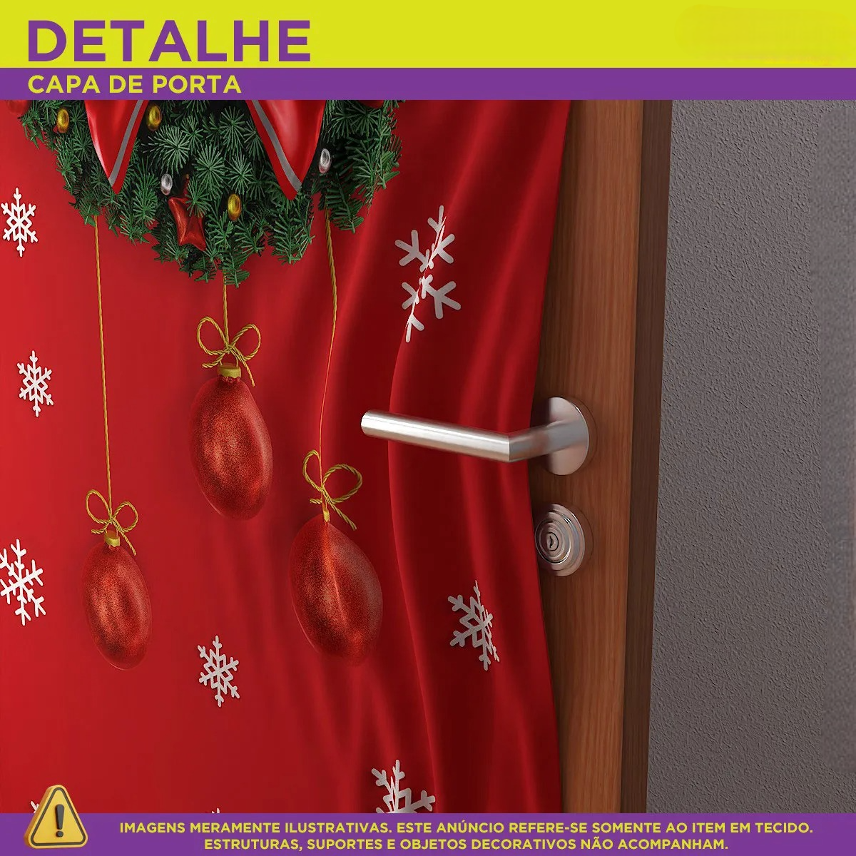 Painel Capa De Porta Natal Guirlanda em Tecido Decorativo 0,85x2,10m Com Elástico