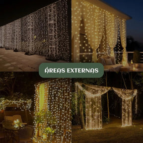 Cortina 3x3m Pisca Pisca 300 Leds Bivolt Decoração De Natal - Branco Quente