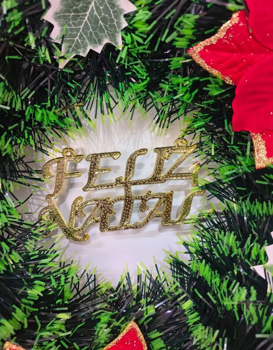 Guirlanda De Feliz Natal Especial Enfeite De Porta 40cm Verde Escuro