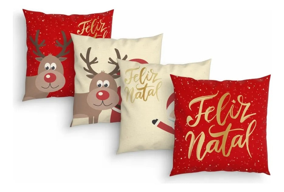 Kit 4 Capas Almofadas Decorativas Natal Papai Noel Vermelho