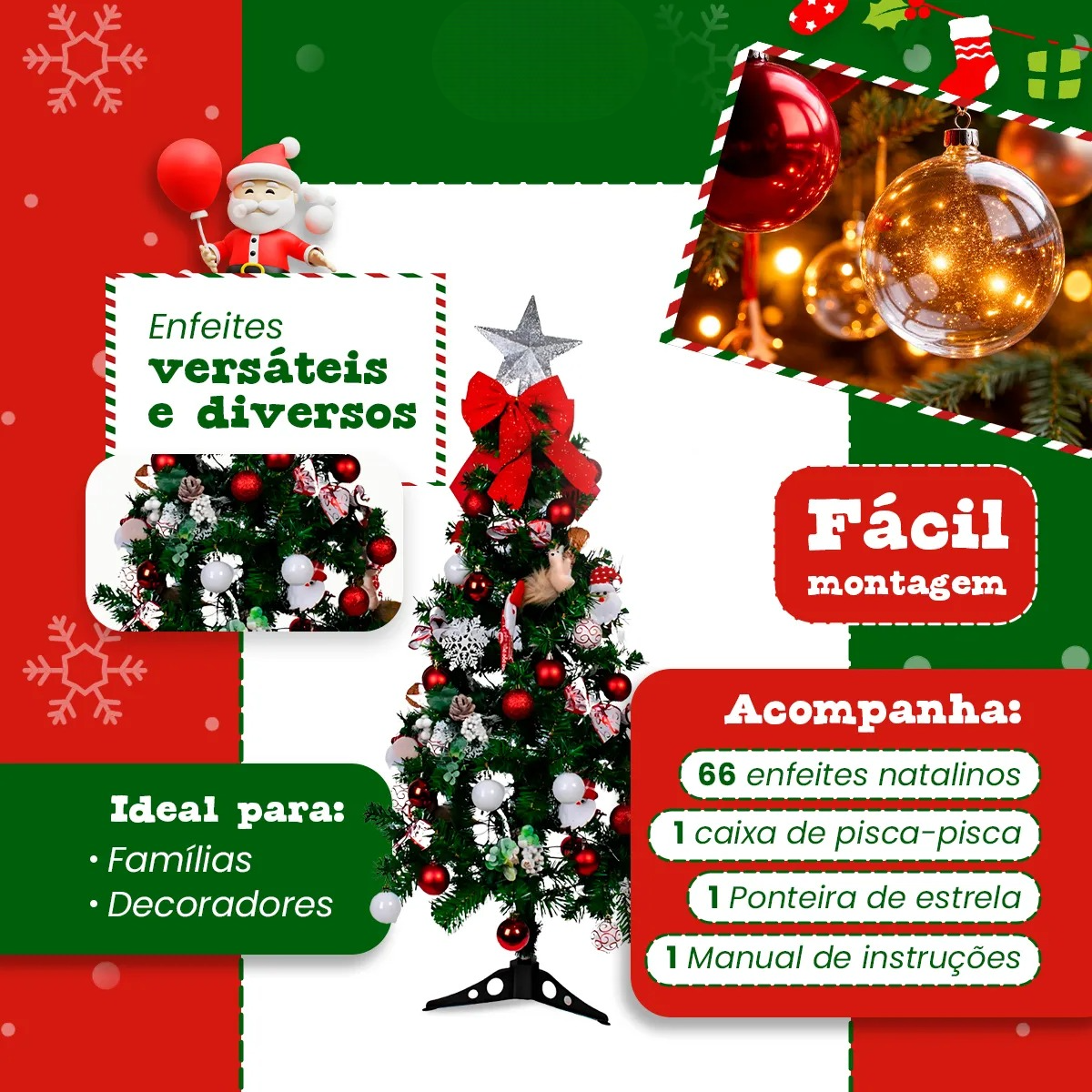 Kit Árvore De Natal 1,20m Decorada Verde Pinheiro Canadense Cheios Grande Pé De Ferro Premium