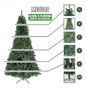 Árvore De Natal Pinheiro Canadense Luxo 2,70m 2000 Galhos Tradicional Verde Imperial Premium Grande Cheia