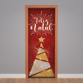 Painel Capa De Porta Natal Glitter Sublimado Para Decoração 0,85x2,10m Veste Fácil