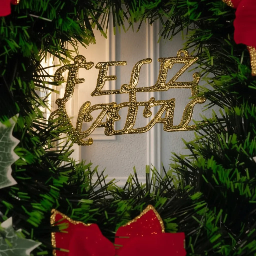 Guirlanda De Feliz Natal Especial Enfeite De Porta 40cm Verde Escuro